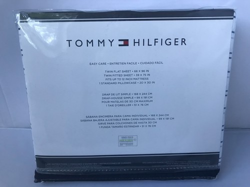Tommy Hilfiger Navy/Blue/Gray & White Stripe 3 Piece Twin Sheet Set NWT - Picture 2 of 4