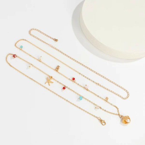 Moda Mujeres Cintura Vientre Joyería Cadena Estrella de mar Cáscara Perla Cuentas Coloridas 0368 - Imagen 4 de 6