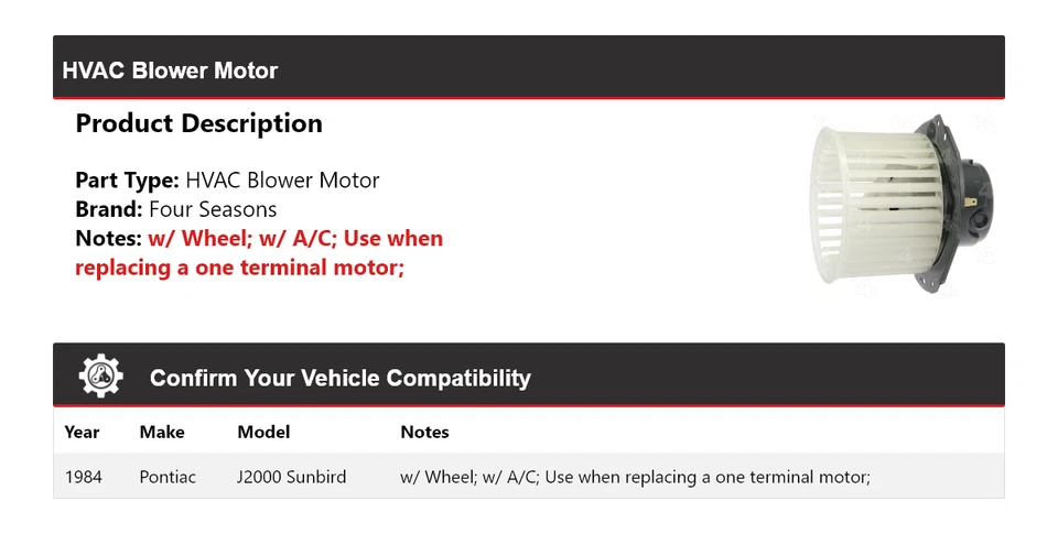 Motor soplador de climatización para Pontiac J2000 Sunbird 1984 4 estaciones Foto 2 de 4