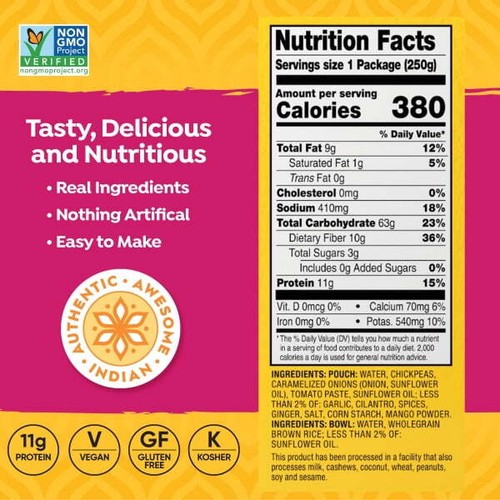 Tasty Bite Chickpea Masala Protein Bowl, All Natural Shelf-Stable, 8.8oz(6 pack) - Picture 5 of 11