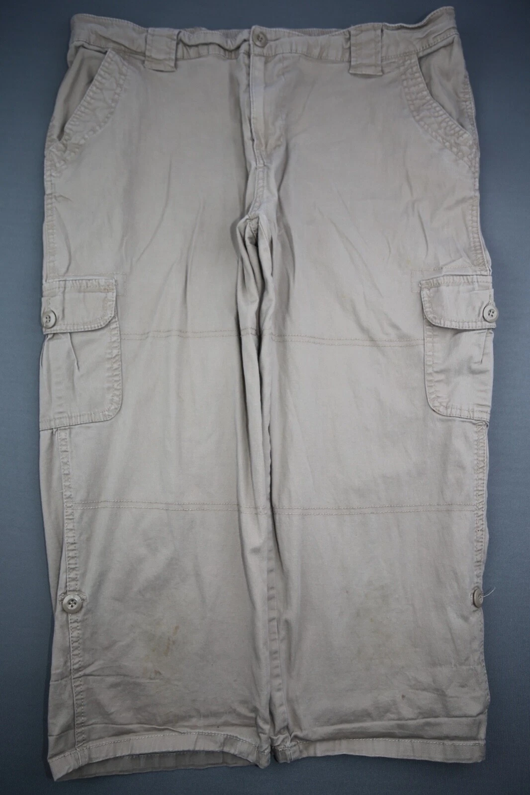 Women's St. John's Bay Roll Up Cargo Capri Pants Stretch Beige Sz 16 (Msr 35x21)