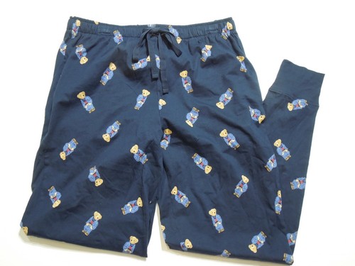 MENS POLO RALPH LAUREN NAVY BLUE SLEEPWARE PAJAMA PANTS, SZ LARGE BEAR LOGO