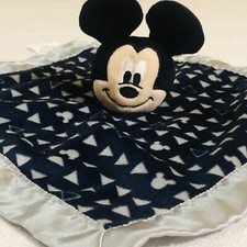 DISNEY Baby Mickey Mouse Plush Security Blanket Lovey Rattle Blue Silver 12.5  