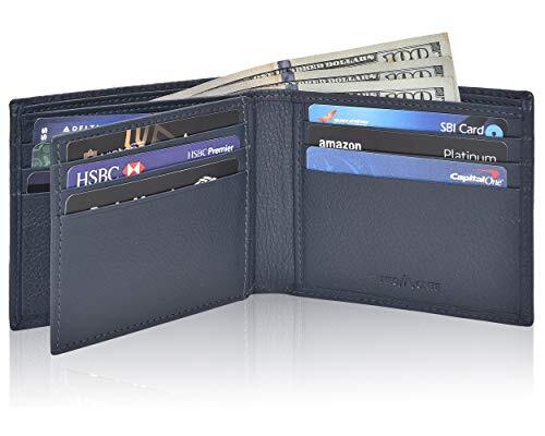 Handmade RFID Blocking Leather Bifold Wallet for Men in Navy Blue