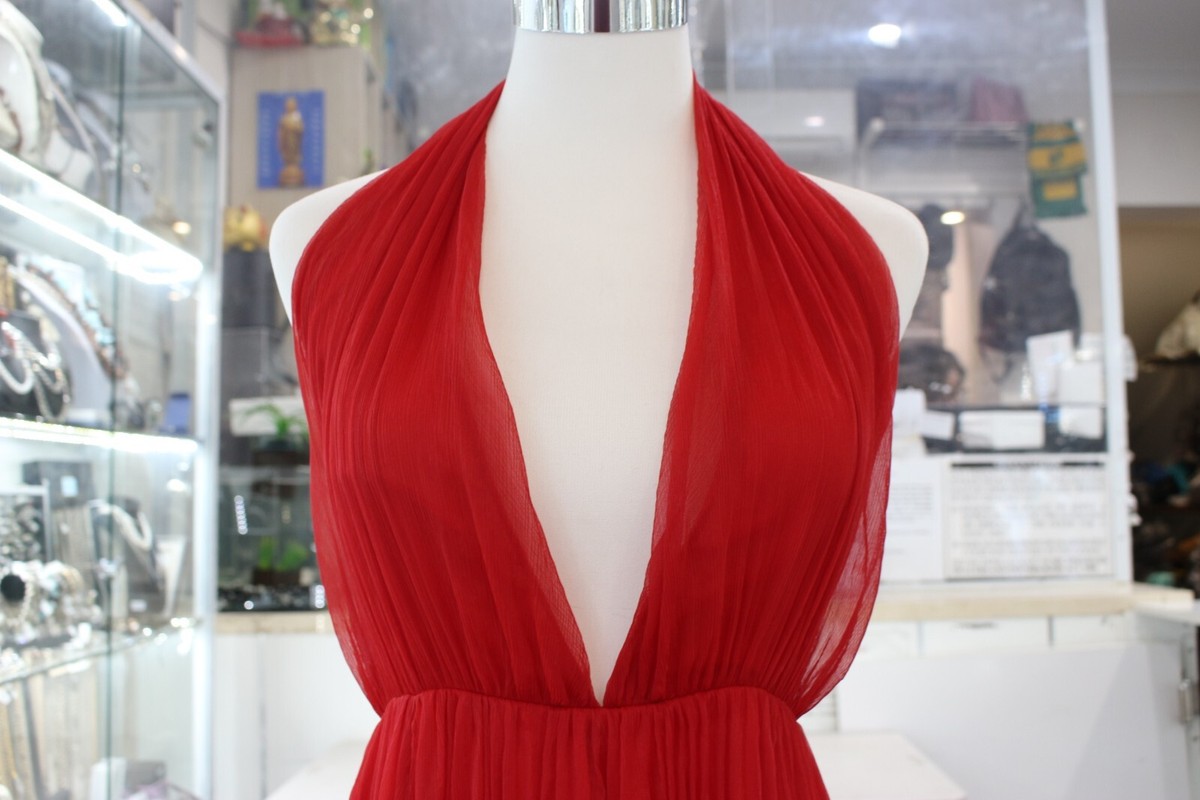 ワンピース ChristianDior/Pleated large collar dress Christian Dior Silk Long Pleated Halter Neck Maxi Dress Red