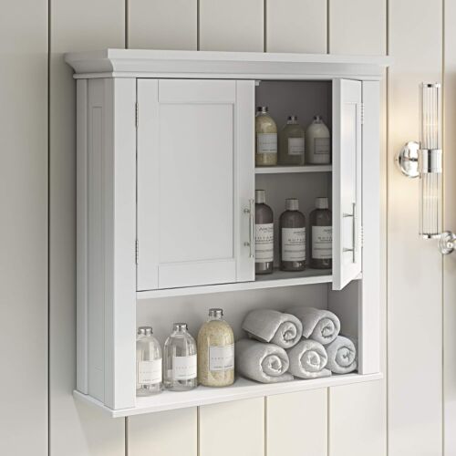 Sleek White Two-Door Bathroom and Laundry Cabinet with Open Shelf - Wall Mount - Picture 4 of 11