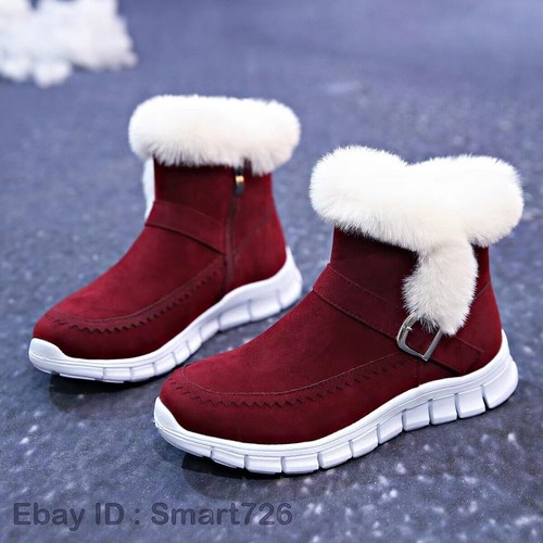Womens Ladies Fur Fluffy Ankle Boots Winter Low Heel Warm Comftable 35-43 - 第 1/15 張圖片