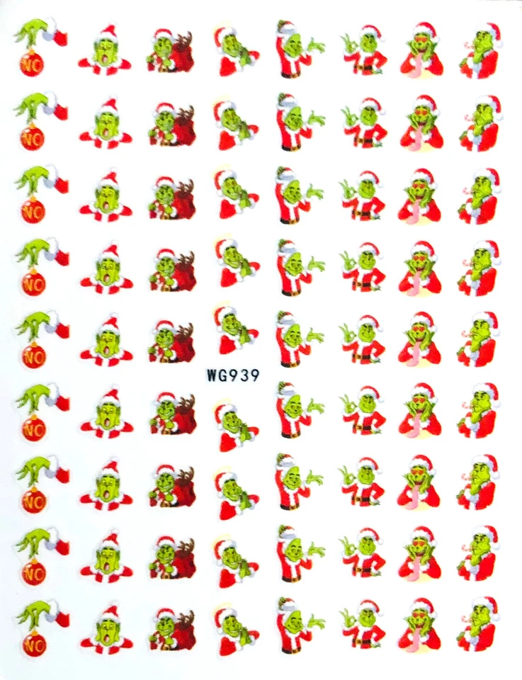 MARKENLOS Grinch Nagelsticker Nail Art selbstklebend Disney Comic Weihnachten WG939-1512