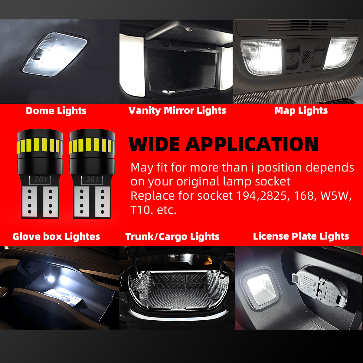 LED T10 168 158 W5W License Plate Lights White For Toyota Corolla