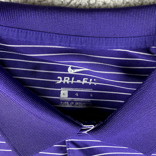 Nike TCU Horned Frogs Polo Shirt Mens Large Purple Dri Fit Striped Performance - Picture 3 of 8