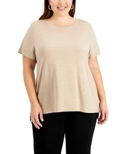 MSRP $40 Alfani Plus Size Striped Top Beige Size 2X