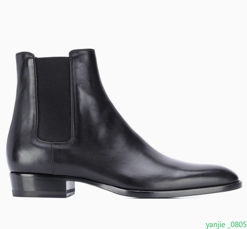 British Men's Pointed Toe Real Leather Chelsea Ankle Boots for Business & Western Style