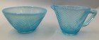 Blue Opalescent Threaded Vintage Creamer Cream & Sugar Set