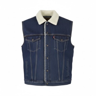 Levi's Herren Weste Blau Denim Sherpa Gefüttert Big E Buttoned Trucker L