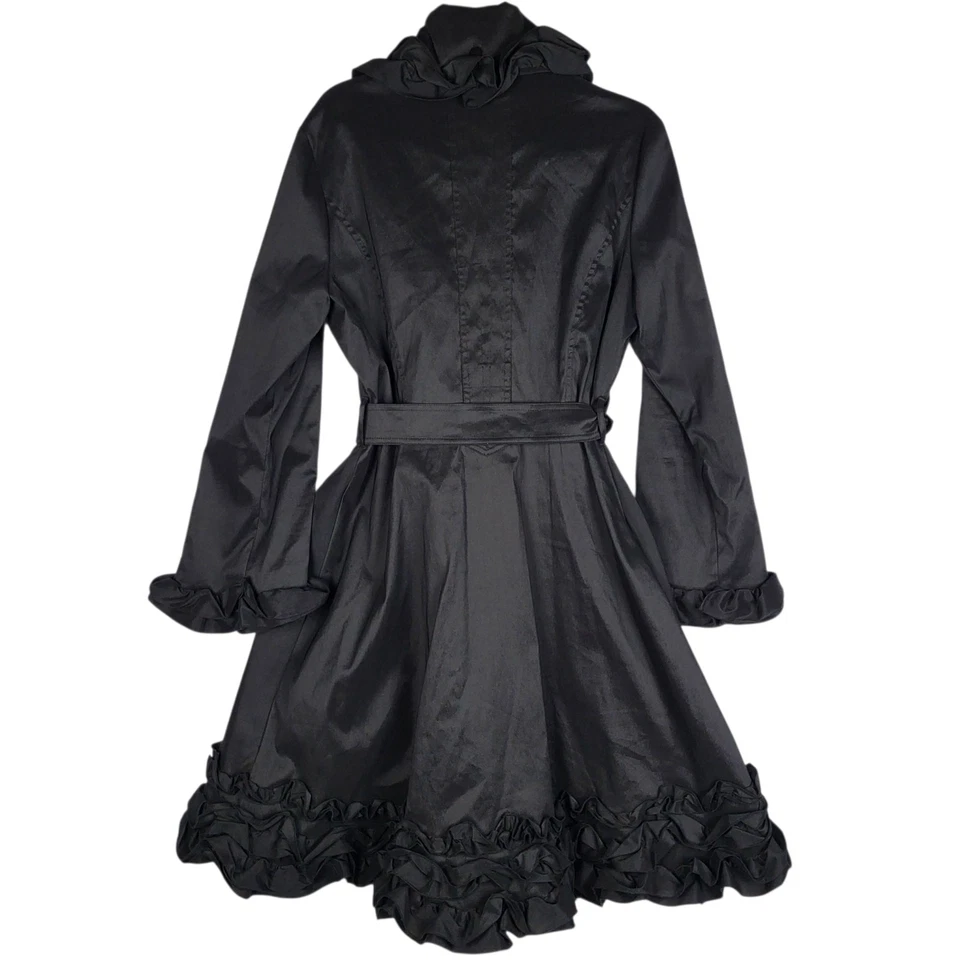 Vestido gabardina Samuel Dong con volantes talla mediana negro con cinturón cremallera completa tafetán Foto 2 de 4