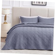 California King Size Quilt Cal King 118"x106" Wave Pattern Bluish Grey