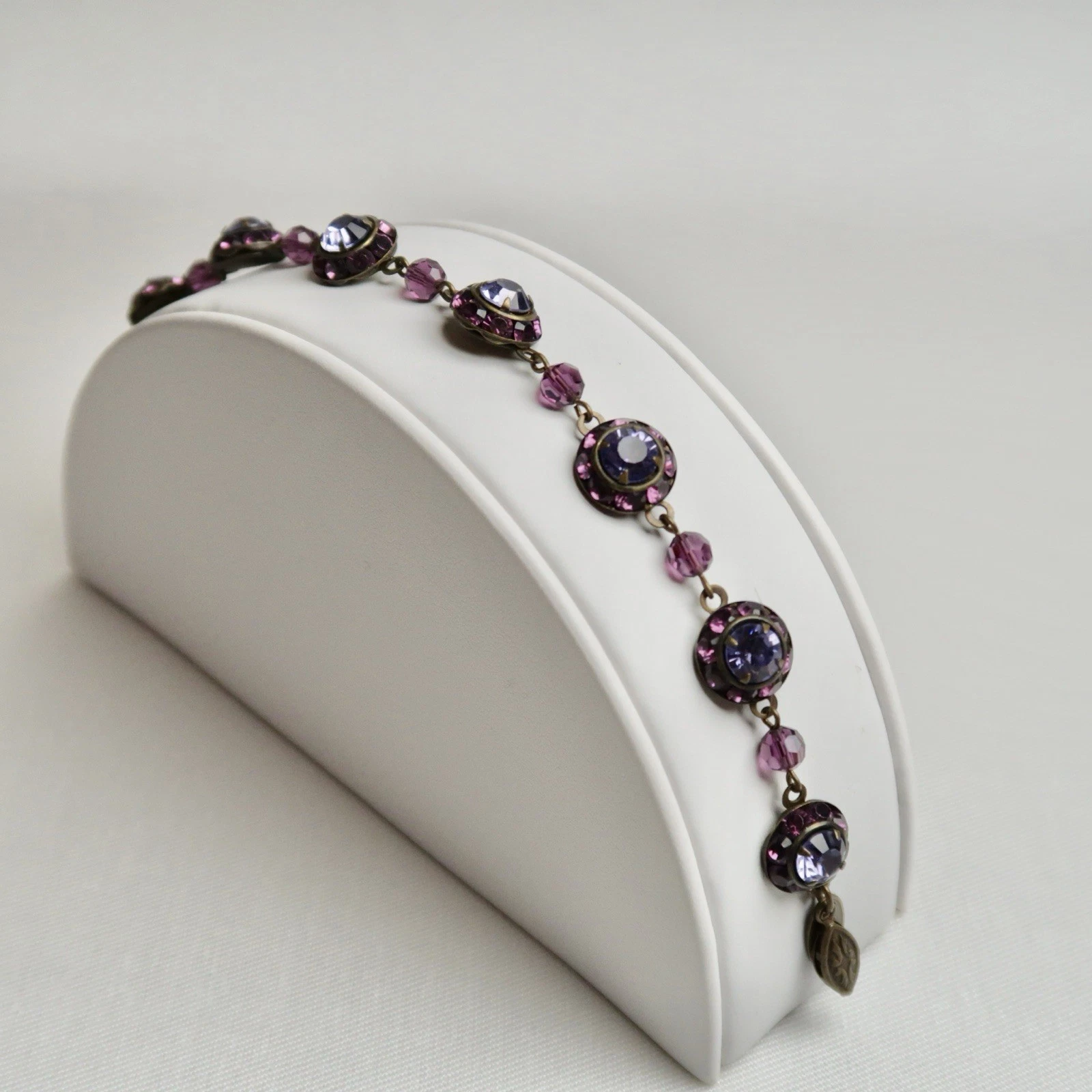 LIZ PALACIO Swarovski Crystal Purple Floral Brass Vintage Bracelet Jewelry Br45