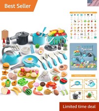 130Pcs Kitchen Playset, Toddler Pretend Cooking Play Pots, Pans, Utensils Coo...