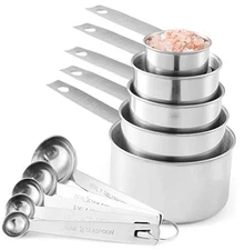 Stainless Steel Measuring Cups And Measuring Spoons 10-Piece Set, 5 Cups And 5 