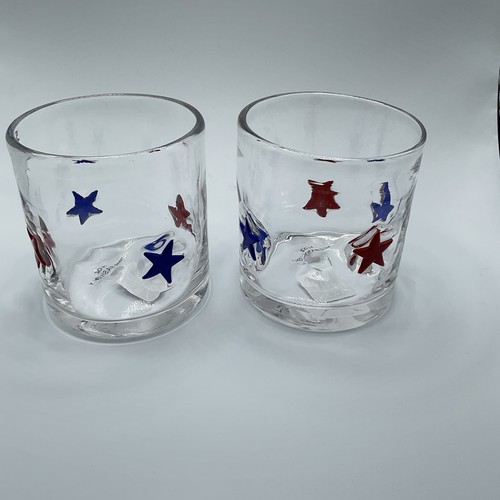 Patriotic Stars Double Rocks Old-Fashioned Glasses-Set of 2-NEW - Picture 6 of 7