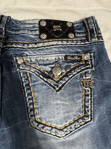 Miss Me Jeans Womens 32 Boot Cut Stretch Distressed Denim 34 Inseam - Picture 13 of 18
