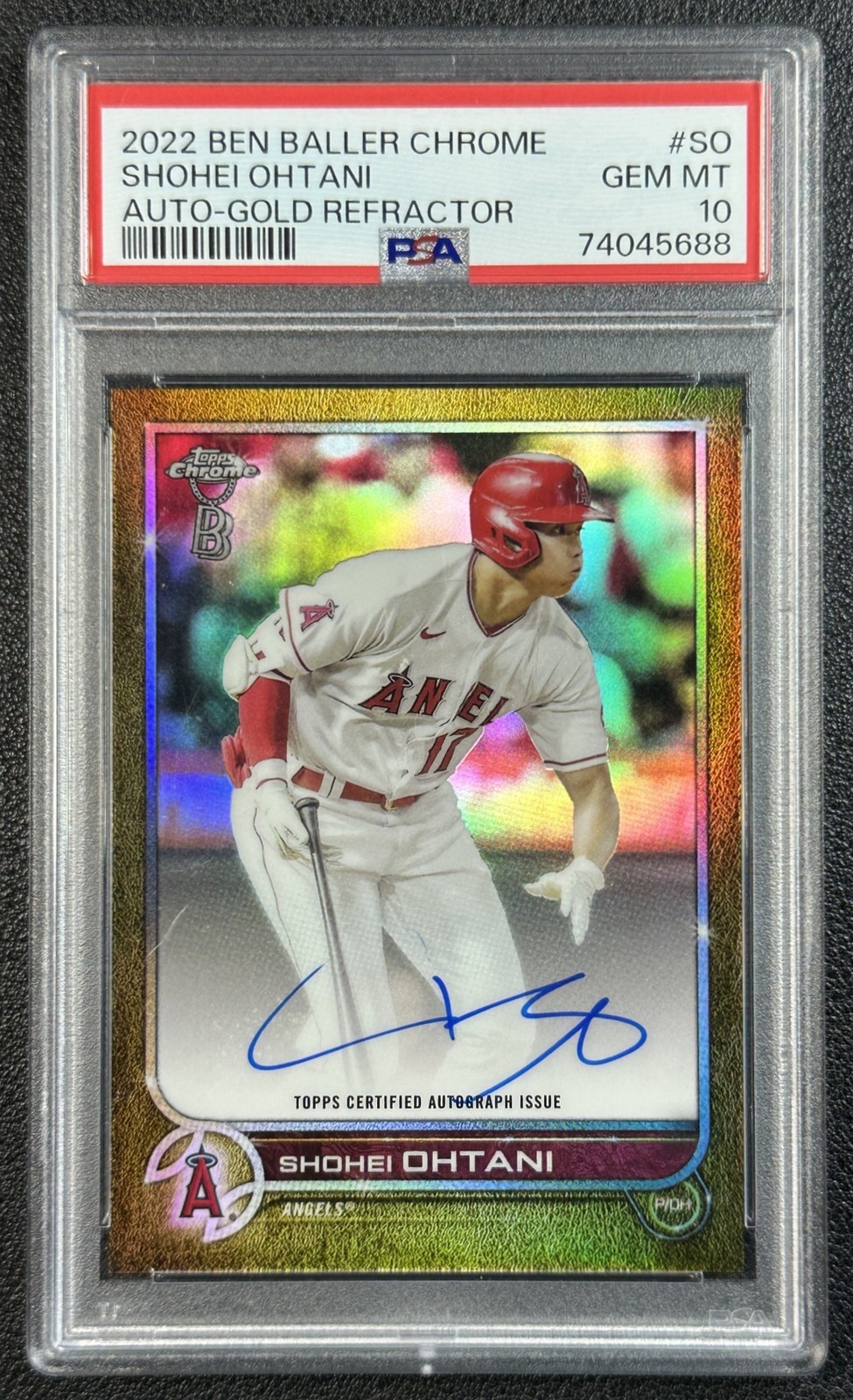 SHOHEI OHTANI PSA 10 2022 TOPPS CHROME BEN BALLER AUTO GOLD REFRACTOR GEM 38/50