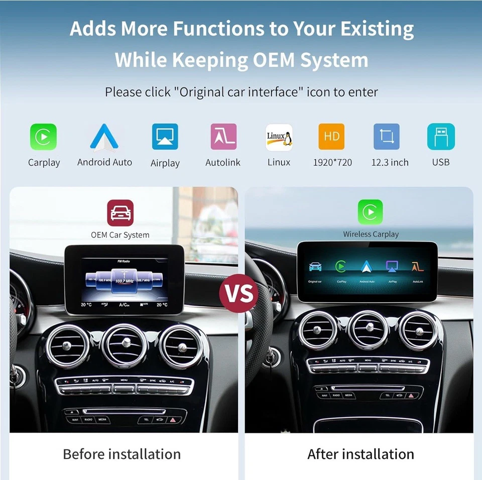 Wireless Carplay/Android Auto 12.3'' Touch screen Mercedes NTG5.0 GLA C CLA GLC - Image 2 of 4