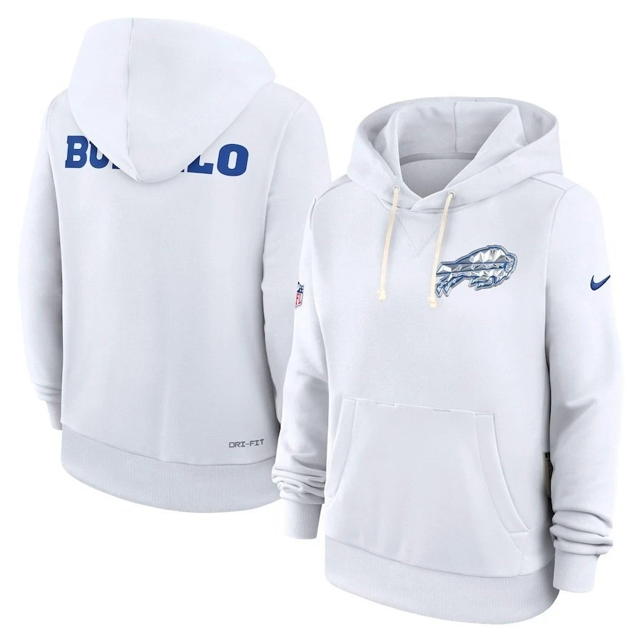 NIKE Men's Buffalo Bills NFL White Pullover Hoodie -Silver logo