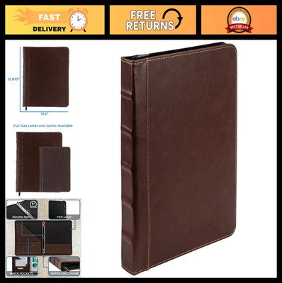 Vintage Leather Zip Binder, 1 Inch Round Ring, 8.5x11 Document Organizer, Brown