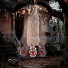 35" Halloween Animated Hanging Cocoon Corpse Decoration, Dead Body Prop with LED