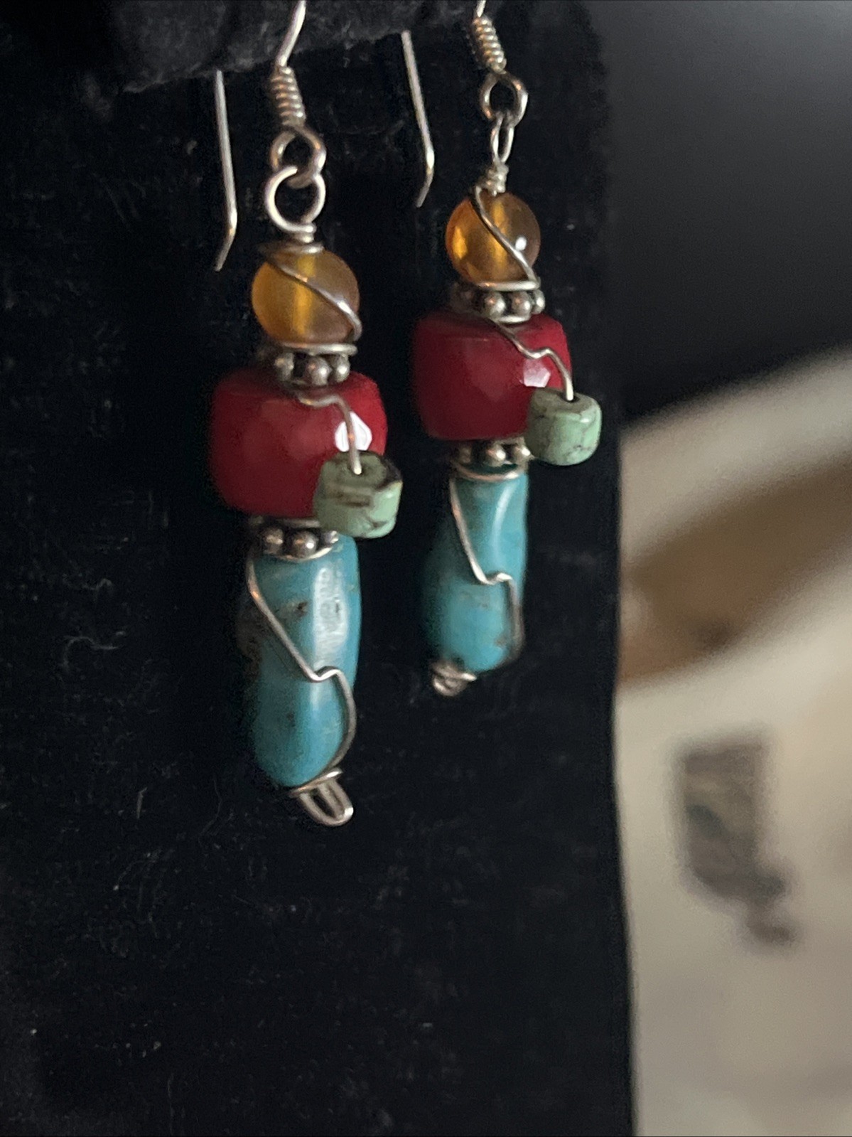 sterling silver dangle earrings featuring stacked… - image 4