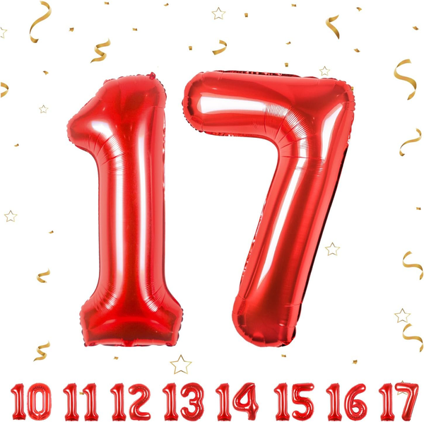 Geburtstag Zahlen Luftballon 17 Jahre | Rot Folienballon 17 XXL -Riesen Folienba-image