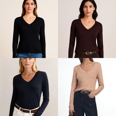 Reiss Brady Damenoberteil marineblau pflaume Langarm Jersey V-Ausschnitt Stretch feine Stärke