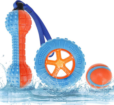 Floating Dog Toys,3 Pack TPR Water Pool Fetching Toy with Durable Rope for Small