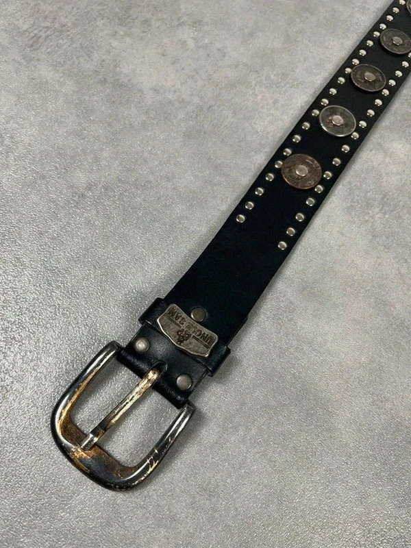 Ceinture cuir noir vintage archive Uncle Sam rivets pièces monnaies Américaines - Photo 3/4