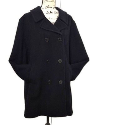 Vintage Lands End Wool Peacoat 1X Black 16W18W Double Breasted Notch Collar