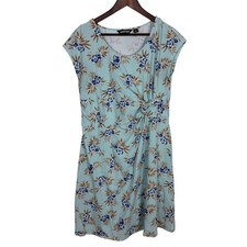 Lands' End Blue Floral Dress Women  s Large Cap Sleeve Twist Front