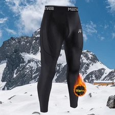 MEETHOO Mens Black Thermal Underwear Bottom Pants Long Johns Winter Fleece Lined