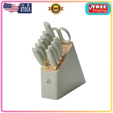 12pc Stainless Steel Knife Block Set Sage Green Soft Grip Handles