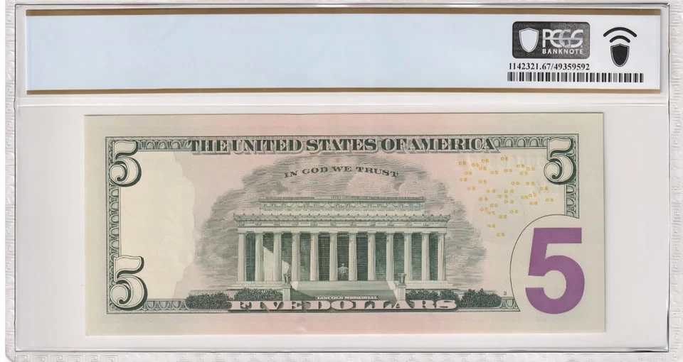 2009 $5 LOW 4 DIGIT SERIAL NUMBER FIVE OF KIND 00004307 PCGS 67 SUPER GEM UNC #1 - Image 4 of 4