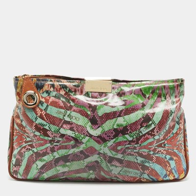 Jimmy Choo Multicolor Python Print Coated Canvas Zip Pouch