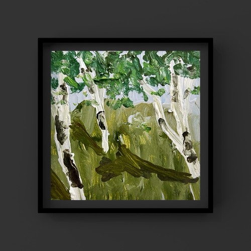 Birkenbaum Ölgemälde weiße Birke kleine Kunst Impressionist Birkenhain Obstgarten - Bild 8 von 13