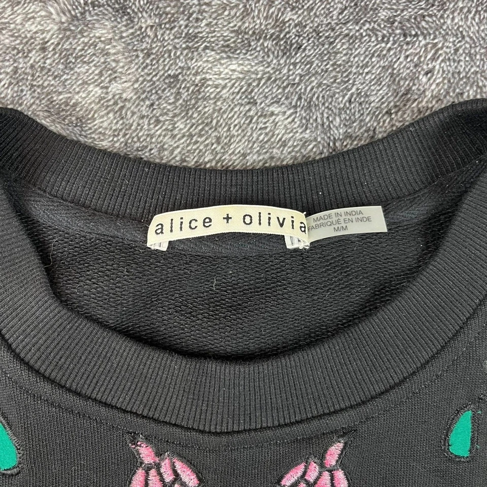 Alice + Olivia Gaia Blouson-Sleeve Embroidered Sweater Cropped Women's M - Image 3 of 4