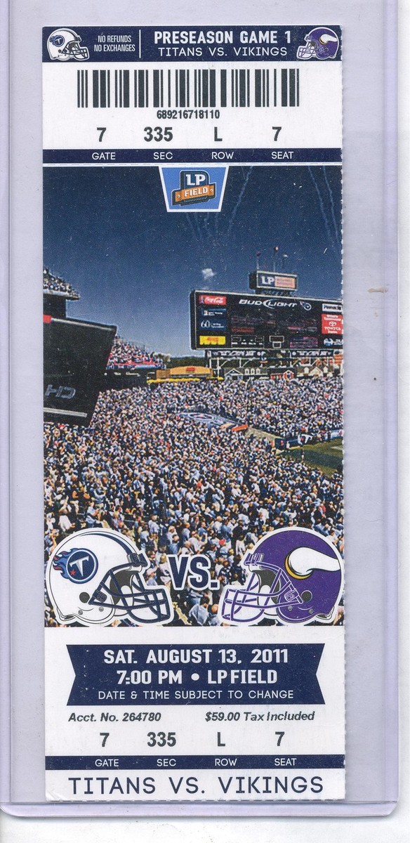 Minnesota Vikings Tennessee Titans 8/13/11 Full Unused NFL