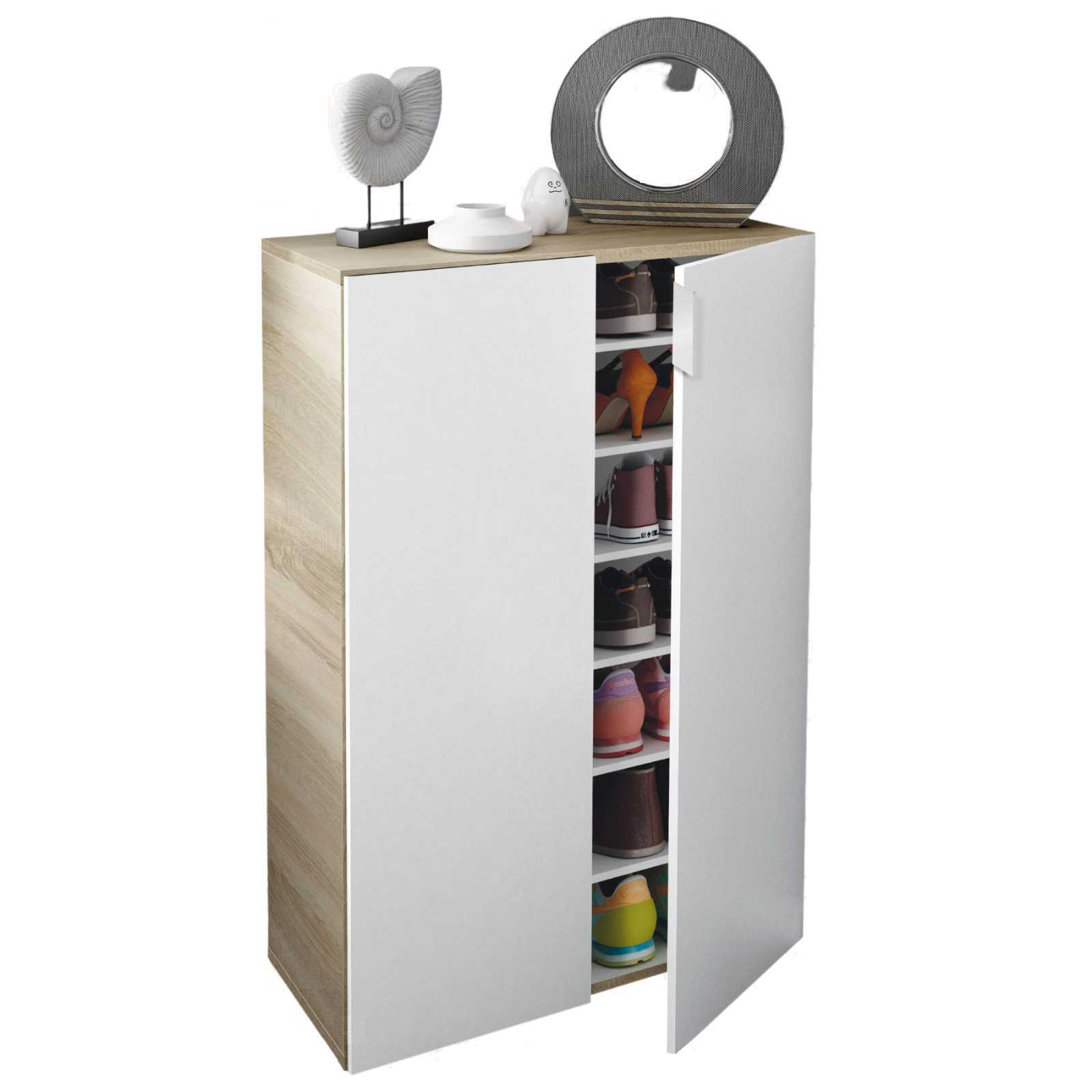 Offerta Scarpiera Legno MDF 2 Ante 7 Ripiani Salvaspazio Multiuso