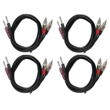 4-Pack  8ft 2-1/4" 6.3mm Mono Male Cable to 2 RCA Male Jack Audio Speaker Cables