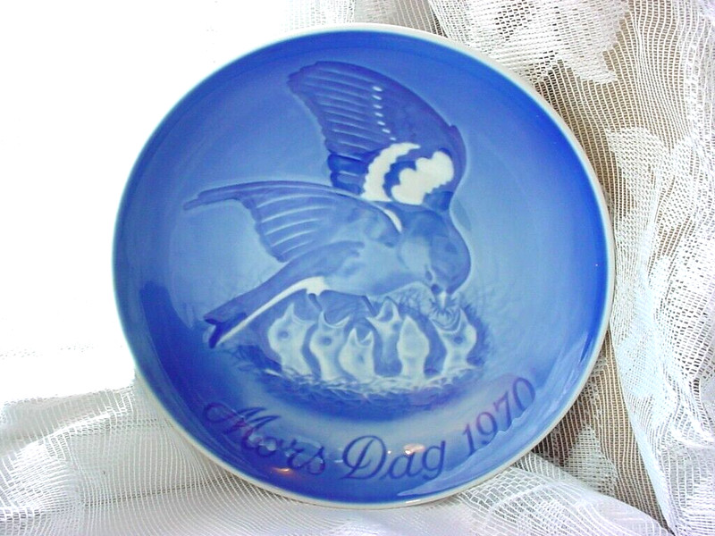 Bing Grondahl Delft Plate Mors Dag Mothers Day Bird Nest Blue Porcelain Denmark