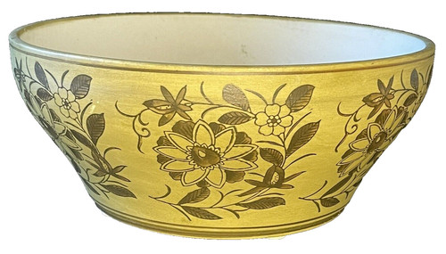 Stoneware Mixing Bowl. 12" Stamped C.D Heavy Crock Vintage Floral Pattern Brown
