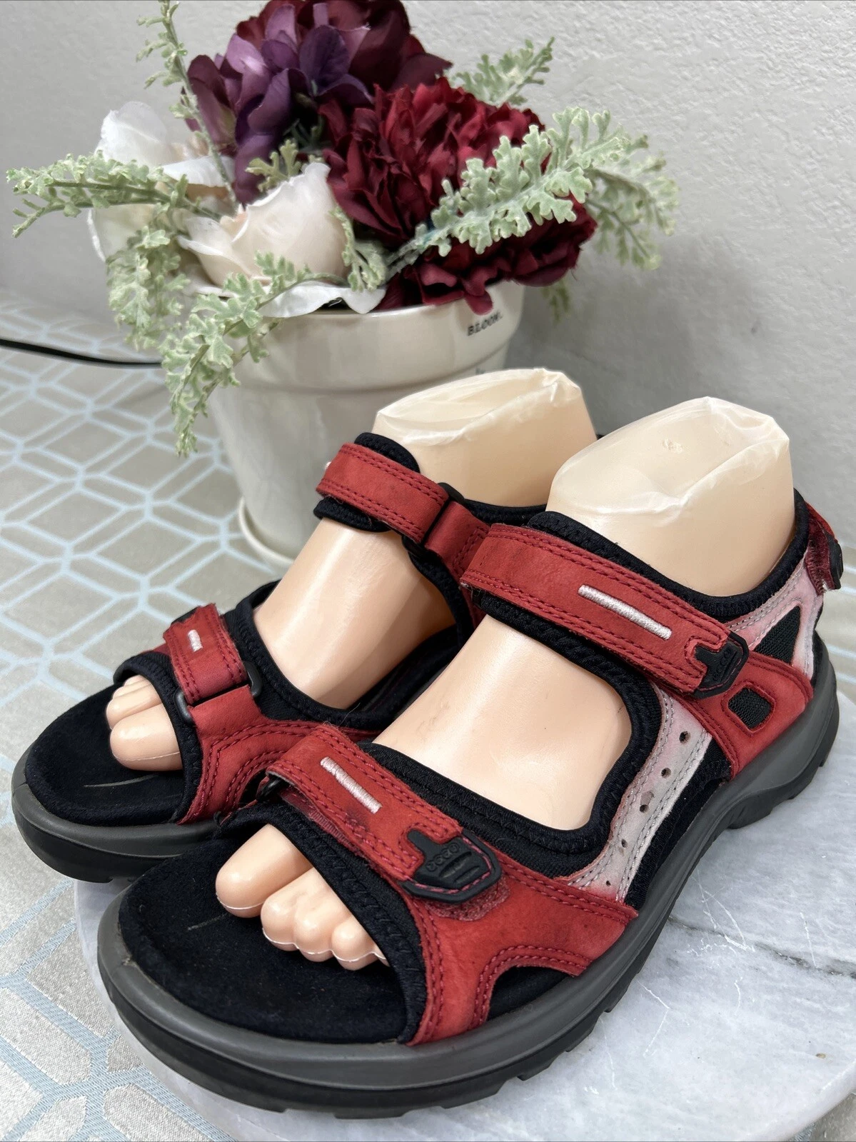 Sandali donna Ecco Receptors Technology letto rosso misto cinturini taglia EU 40 US 9 M