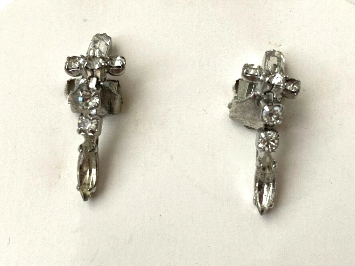 ANCIENNE BOUCLES D'OREILLES CLIPS PATE DE VERRE STRASS ROUSSELET ?? VINTAGE